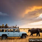 Home 22 보츠와나에서 환경 보호를 위한 여행 팁 - **Prompt 1: Respectful Wildlife Observation in Botswana**
"A wide-angle shot of a classic safari...