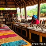 Home 21 보츠와나에서 사지 말아야 할 불법 기념품 - A detailed image of a traditional Botswanan craft market stall, showcasing artisans selling ethicall...