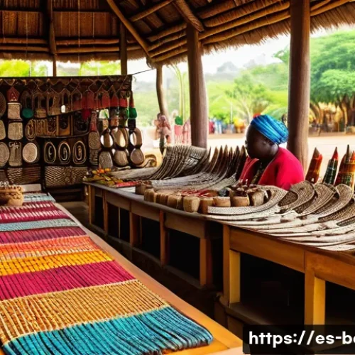 Home 33 보츠와나에서 사지 말아야 할 불법 기념품 - A detailed image of a traditional Botswanan craft market stall, showcasing artisans selling ethicall...