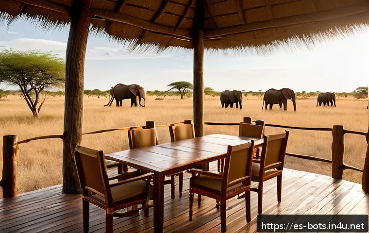 보츠와나에서 가성비 좋은 숙소 찾기 - A cozy family lodge in Botswana nestled within a lush national park, featuring rustic wooden cabins ...